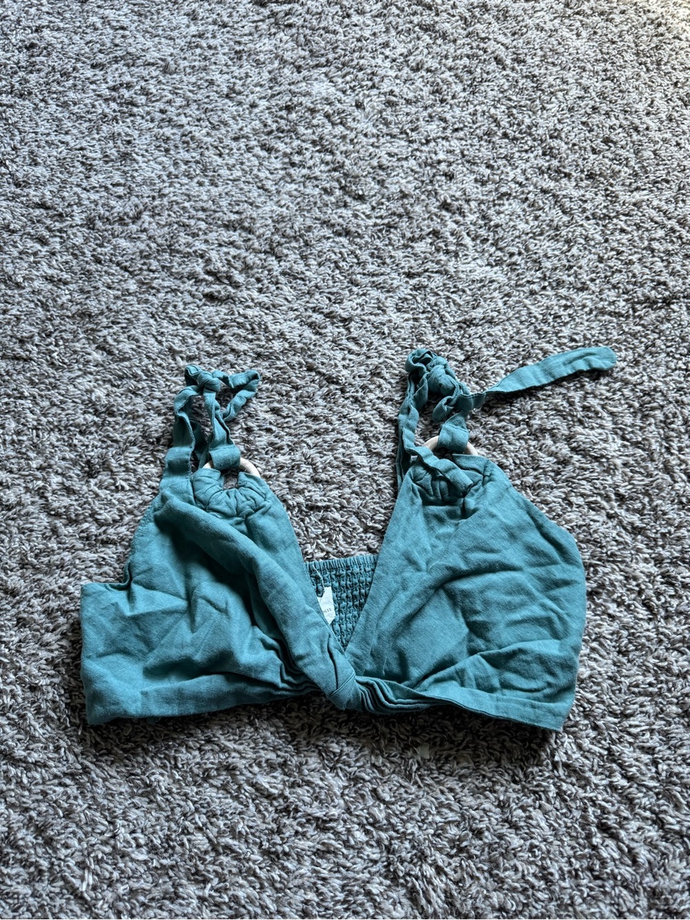 Anthropologie Teal Knotted-Shoulder Twist Crop Top